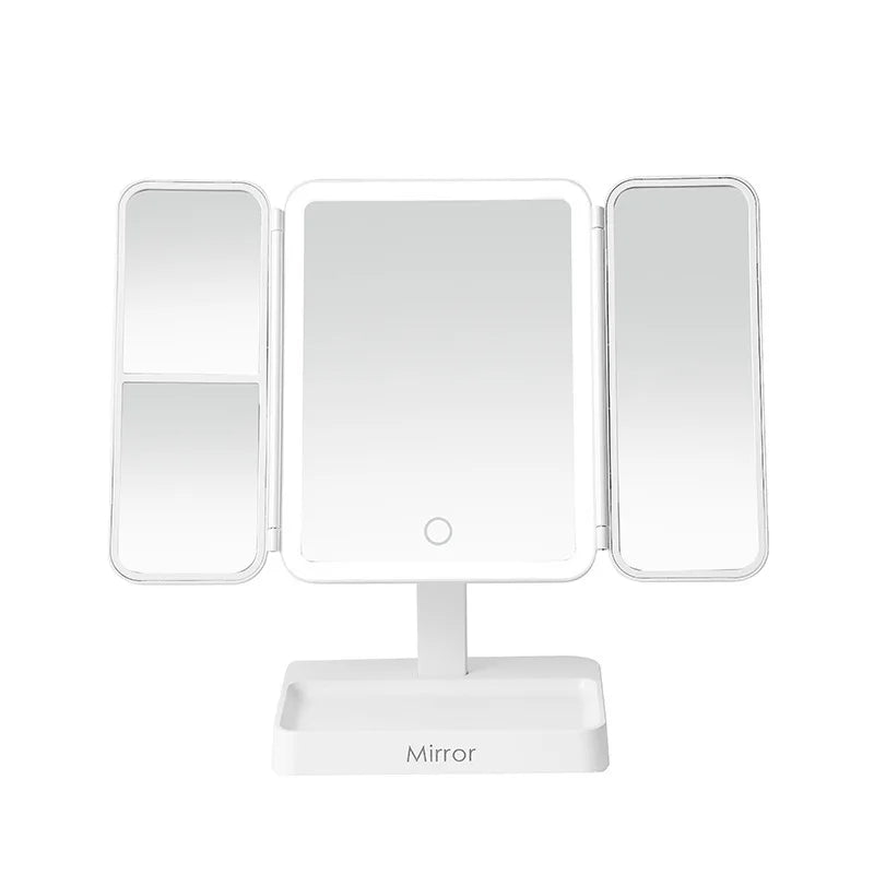 90 180 Degree Rotatable Magnification Stand Double Sides Flymiro Tri-fold Lighted Rectangular Customizable Color Makeup Mirror