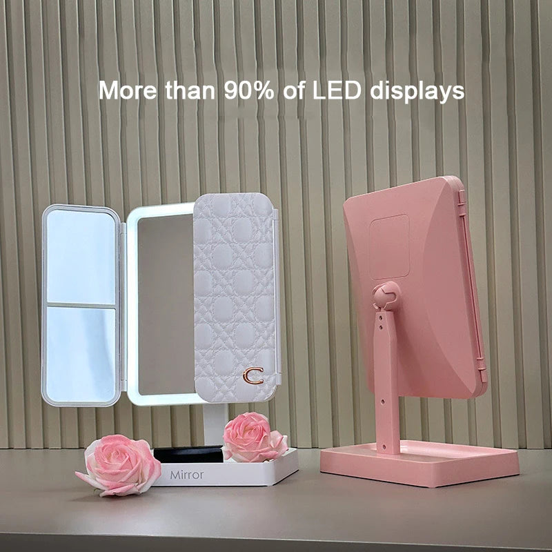 90 180 Degree Rotatable Magnification Stand Double Sides Flymiro Tri-fold Lighted Rectangular Customizable Color Makeup Mirror