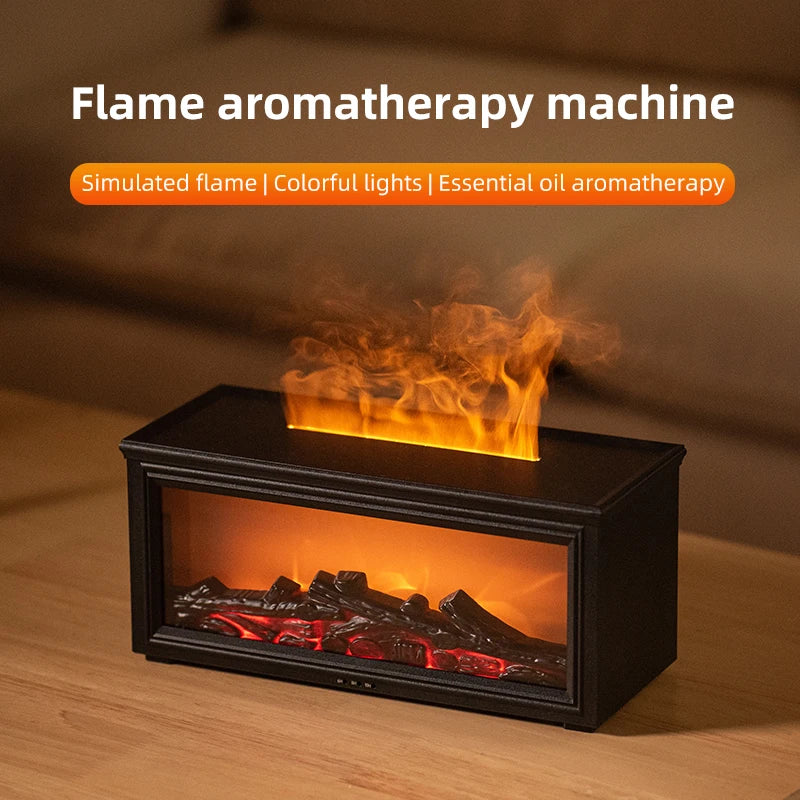 Fireplace Flame Aroma Diffuser Humidifier Remote Control USB Wood Grain Bedroom Living Room Home Office Desktop Mist Maker