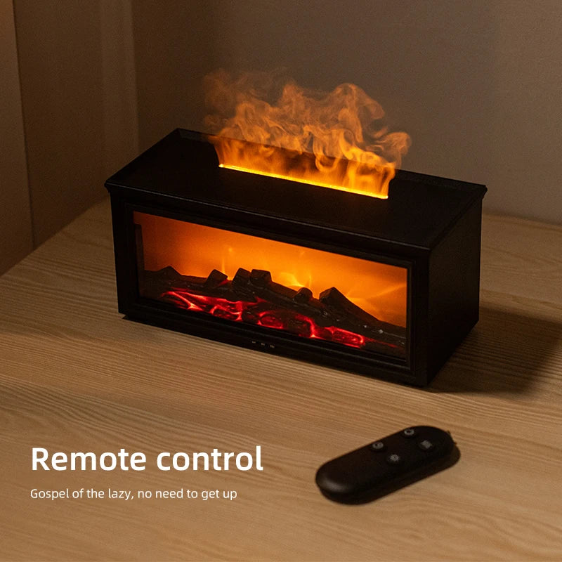 Fireplace Flame Aroma Diffuser Humidifier Remote Control USB Wood Grain Bedroom Living Room Home Office Desktop Mist Maker